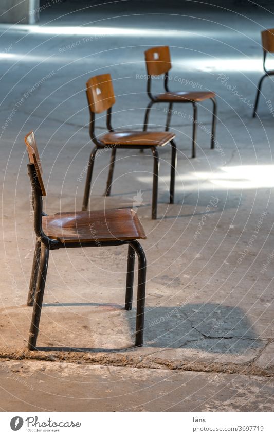 chair circle Chair Empty Gray Shadow Concrete Clinker factory Neuengamme concentration camp memorial FCK NZS Hamburg Colour photo Interior shot Deserted Simple