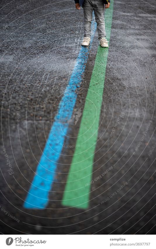 Blue & Green Lines lines Lane markings Asphalt Street Transport Child children How to find us Trip Direction groundbreaking direction arrow Marker line feet