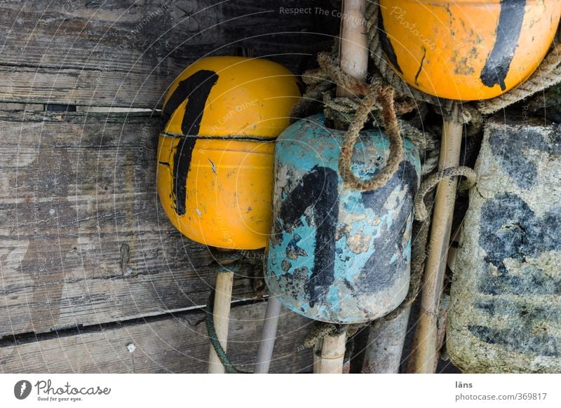 SET DRAWINGS Rope Wood Digits and numbers Old Blue Yellow Fisherman Rod Sign Signs and labeling Colour photo Exterior shot Copy Space left