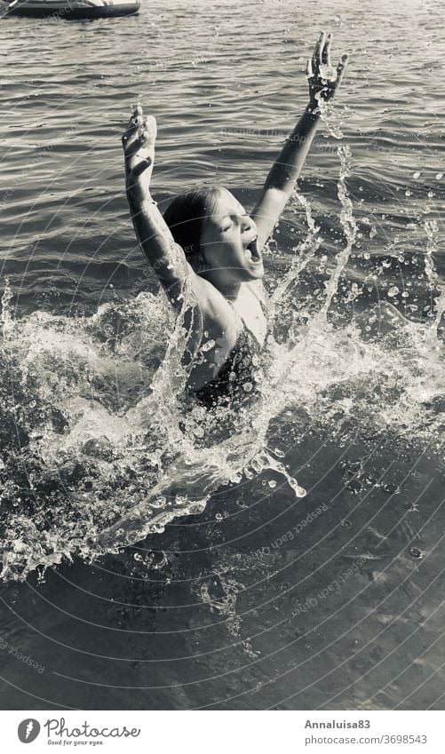 Little Mermaid II. Nixie (Water Spirit) Summer Swimming lake Sunlight Black & white photo Jump Wet wet hair Dive Lake bathe fun muck about vacation