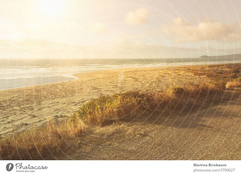 Summer vibes. Endless deserted sand beach in Northern California idyllic vacations pacific california travel sunset outdoors blue orange nature water sky view