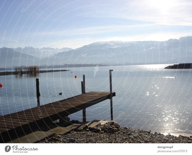 stony beach Lake Peace Sun Water Mountain