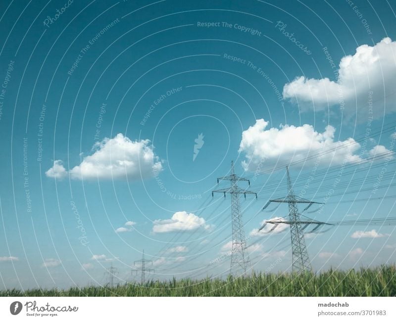 desktop stream Electricity pylon Energy Environment nstur Meadow Sky Clouds Energy industry electricity Technology High voltage power line Energy crisis Cable