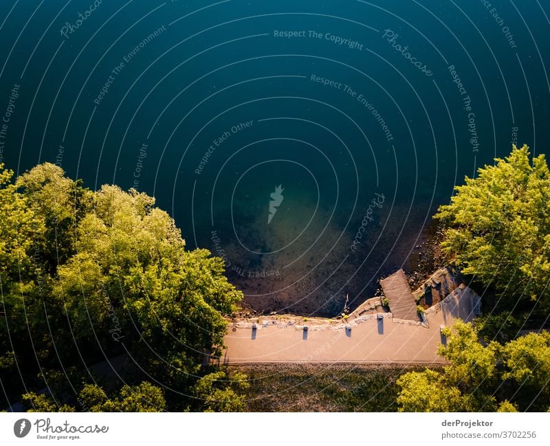 Footbridge with lake in Lower Saxony II Bird's-eye view Sunlight Reflection Contrast Copy Space middle Copy Space right Copy Space left Copy Space bottom