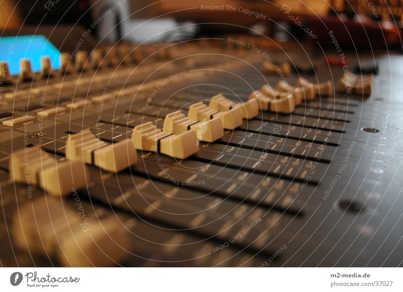 mixer Colour photo Interior shot Close-up Detail Deserted Artificial light Shallow depth of field Workplace Services SME Hardware Technology Music Media