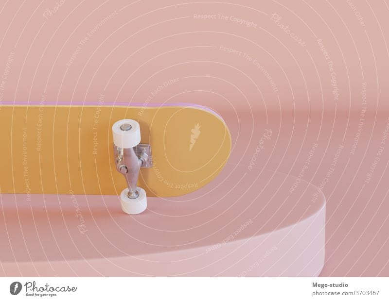 3D Illustration. Skateboard on pastel color background. 3d illustration minimal skateboard rendering skateboarder graphic wheels skater blank isolated idea icon