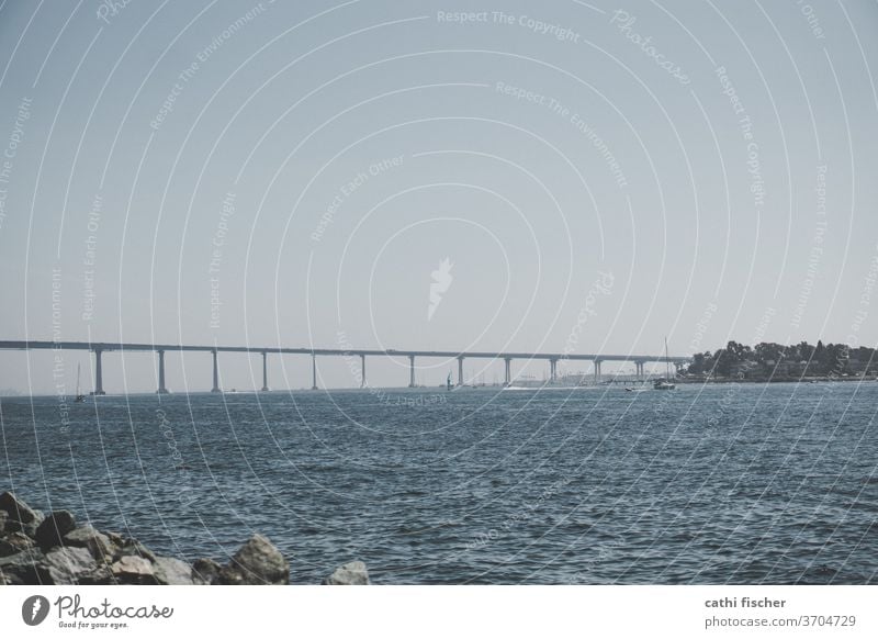 bridge California Ocean Coast Pacific Ocean USA Water Colour photo Summer San Diego Exterior shot Sky Americas Architecture Rock Car bridge Copy Space top