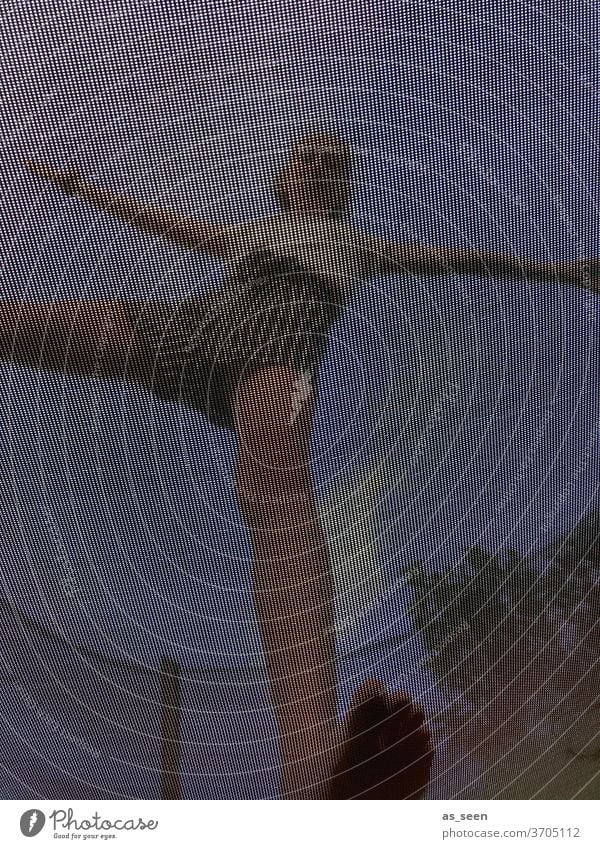 On the trampoline Trampoline Net Handstand girl Worm's-eye view from below jumping sheet unusual hands Fitness Garden fun at home vacation free time Joy Summer