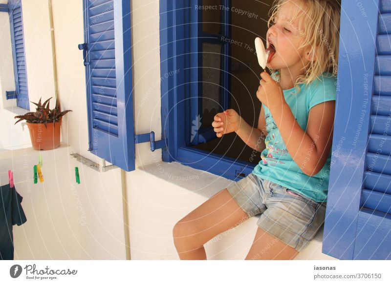 Child with ice cream on holiday Ice Summer vacation Vacation mood holiday pleasure enjoyment delightful epicurean self-absorbed devotion