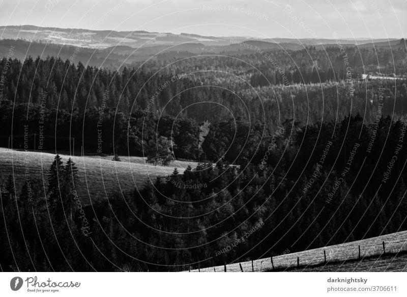 Panoramic view of the Westerwald in Rhineland-Palatinate Agriculture Vantage point Climate humid Detail somber Moody Water Sky Relaxation Hiking Nature tree bad