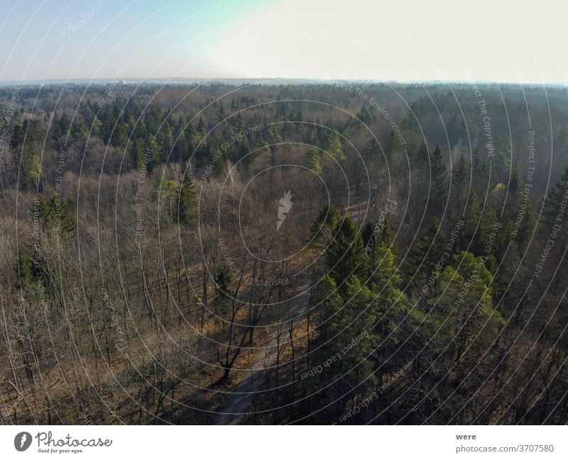 View from above at the creek named Brunnenbach  in the south of Augsburg Area flight aerial view bird's eye view cold copter copy space drone flight forest