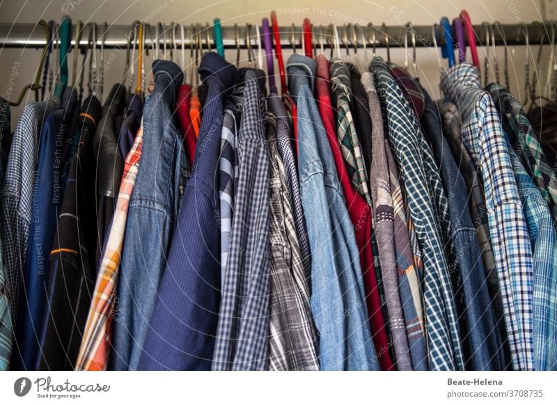 A fresh shirt per day keeps sweat smelling away - Shirt variety in the wardrobe Cupboard Hanger Shirt selection freshness Clean Clothing Interior shot