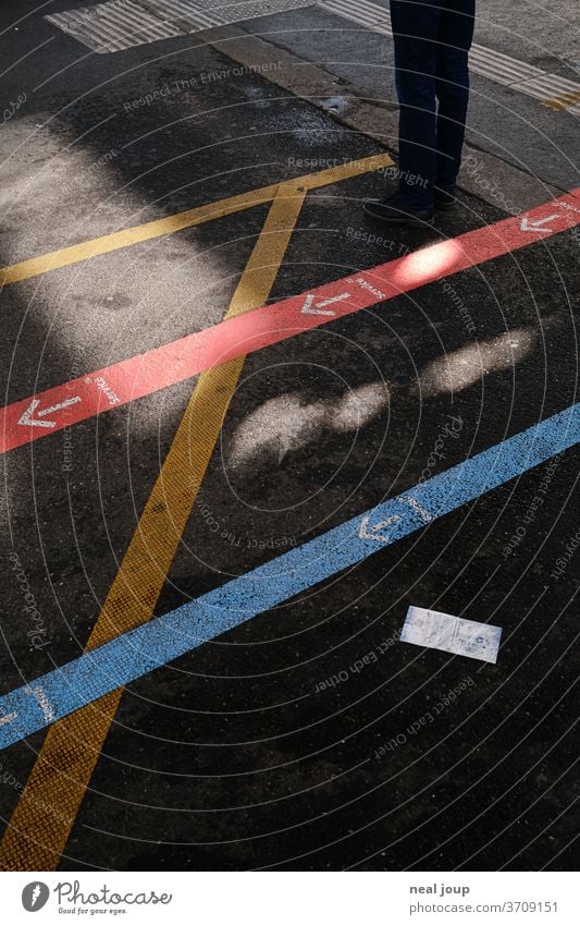 wayfinding system at the station, floor graphics Orientation Markings Signs and labeling Information Road marking Lanes & trails Train station Arrow Labyrinth