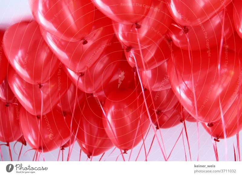 Heart-shaped balloons in red filled with helium Balloon Helium Balloons Red red balloons Colour Colour photo Joy luck Feasts & Celebrations