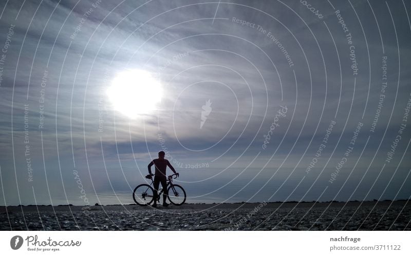 Cyclists by the sea Racing cycle Bicycle Cycling tour cycling Sports Ocean Sunbeam shilouette