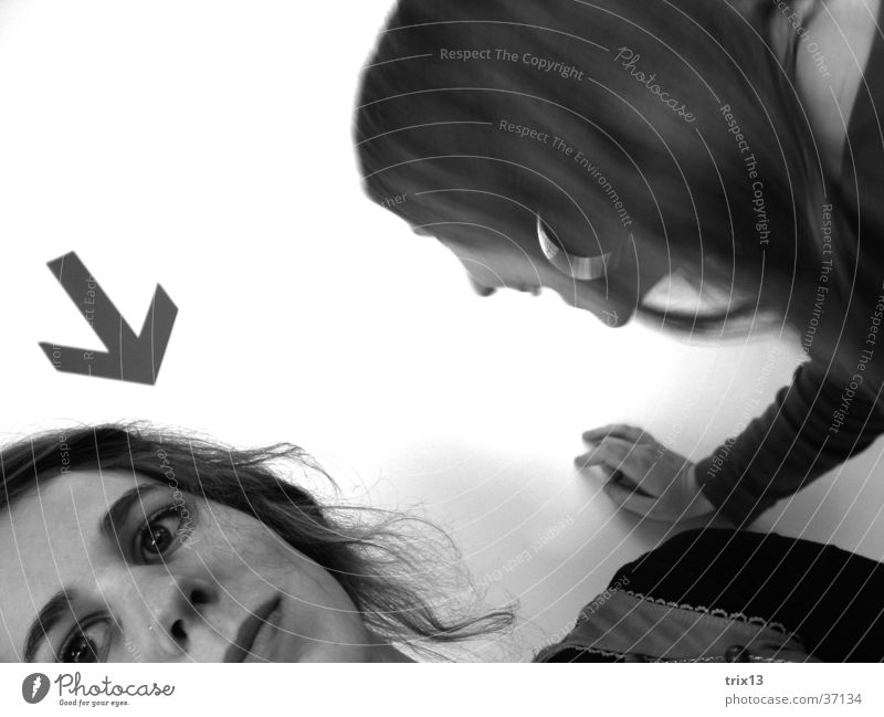 you? Portrait photograph Woman Feminine 2 Black White Earnest Corner Arrow Looking Face Head Partially visible