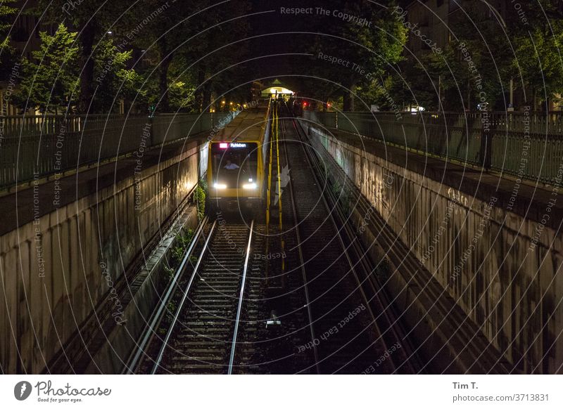 U2 direction Ruhleben Berlin Night Track train night Subway underground Underground Transport Speed Light Movement Lighting railway Town Station Train station