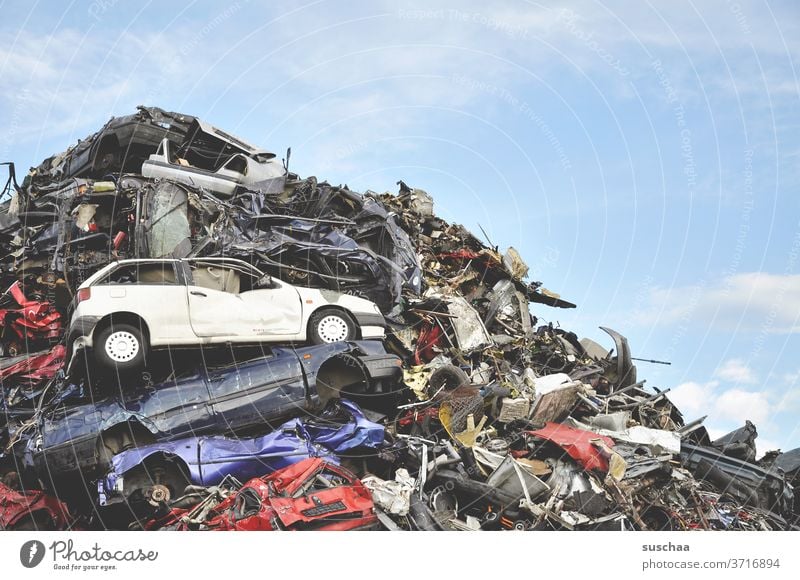 broken cars on the scrapyard (II) Broken Scrap metal Scrapyard Car Metal Ready for scrap Old Wrecked car Vehicle Means of transport Transience Transport