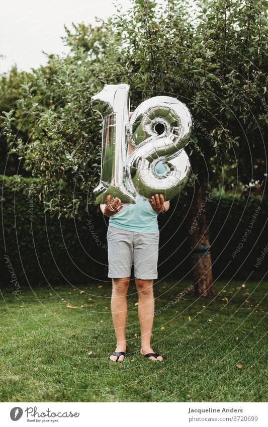 18th birthday Birthday figures age Silver Man congratulate Warmest congratulations to celebrations of age Boy (child) Colour photo Decoration Joy Balloon