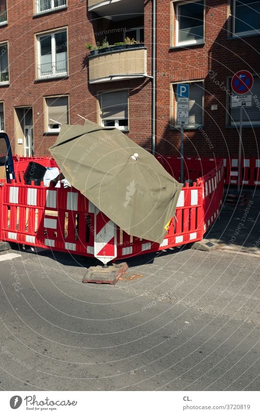 construction site in summer Construction site Roadworks cordon Umbrellas & Shades Street Safety Summer ardor Road construction