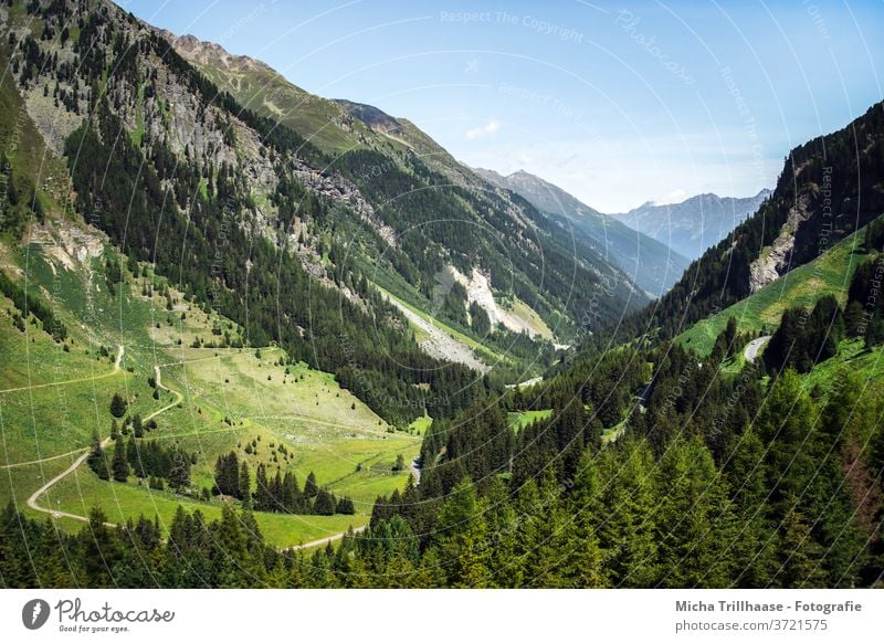 Alpine landscape Kaunertal, Austria Kaunertal Glacier Tyrol Alps mountains Peak valleys rock Rock meadows huts Landscape Nature Sky Clouds Sun sunshine