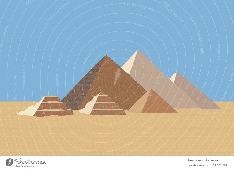 Realistic Egyptian pyramids. Famous African historical place in Giza. Tomb of the Egyptian pharaoh, tourist center of Cairo, travel destination. Ancien architecture in sand dunes. Vector illustration.