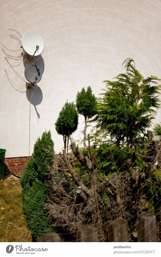 Satellite Dishes Small Town Deserted location Saxony-Anhalt sandersdorf settlement Summer Copy Space urban dwell satellite dish reception satellite reception