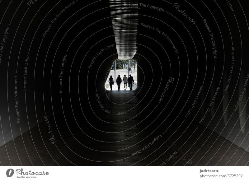 four step into the darkness Tunnel Silhouette Back-light Lanes & trails Passage Pedestrian Dark Low-key Tunnel vision Going Symmetry Architecture Serene