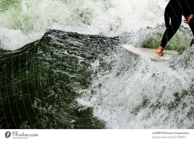 Surfing on the wild water of the river activity copy space day daylight leisure nature open air sport surfboard surfer wave rider waves wet