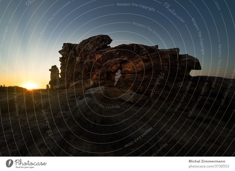 devil's wall Wall (barrier) Wall (building) Colour photo Exterior shot Old Teufelsmauer Facade Dusk Sunset Sunrise Orange stones Sunbeam Saxony-Anhalt Germany