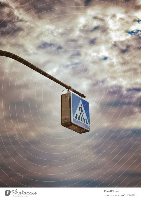 Walk in the sky pedestrian Street Traffic infrastructure Lanes & trails Going Road sign Signs and labeling Signage Road traffic Sky Clouds