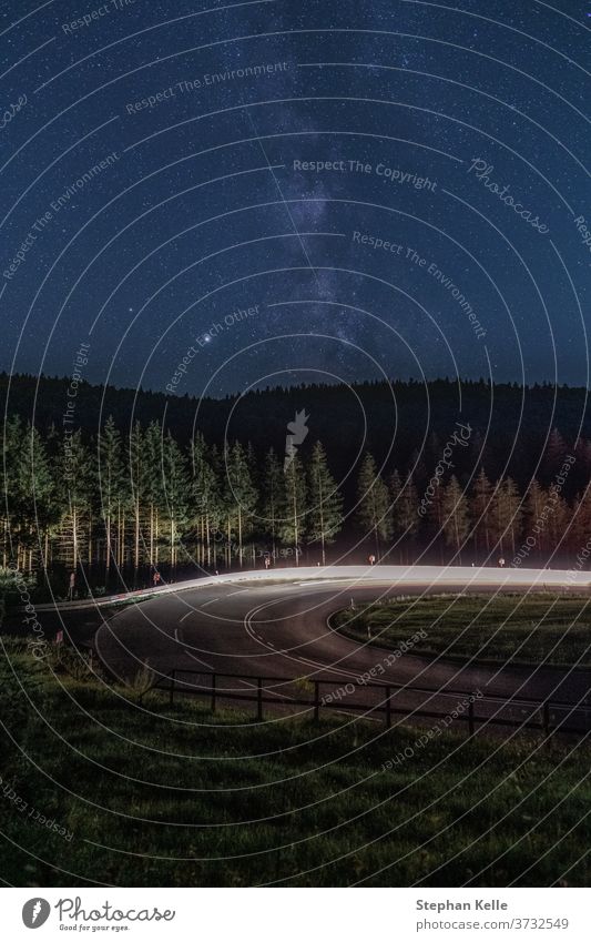 Cart tracks under the beautiful night sky including the Milky Way. Milky way Wonderful Light Kartrails Galaxy Street off milky Landscape Sky Night Astronomy