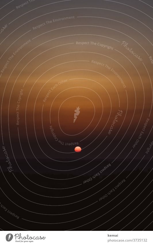 Sun on the horizon, sunset Evening Sunset warm Play of colours Colour Orange Colours already natural beauty Nature Mysticism Sun Ball Twilight Sunlight Sky Dusk