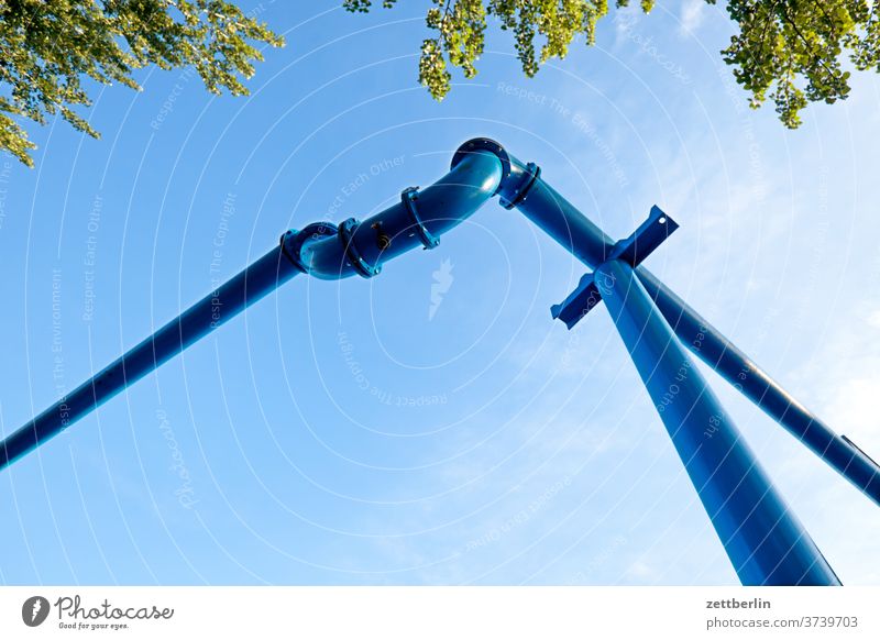 Pipeline from the frog's eye view Construction site drainage Worm's-eye view Sky Transmission lines Pump conduit Conduit water pipe angles Flange Connection