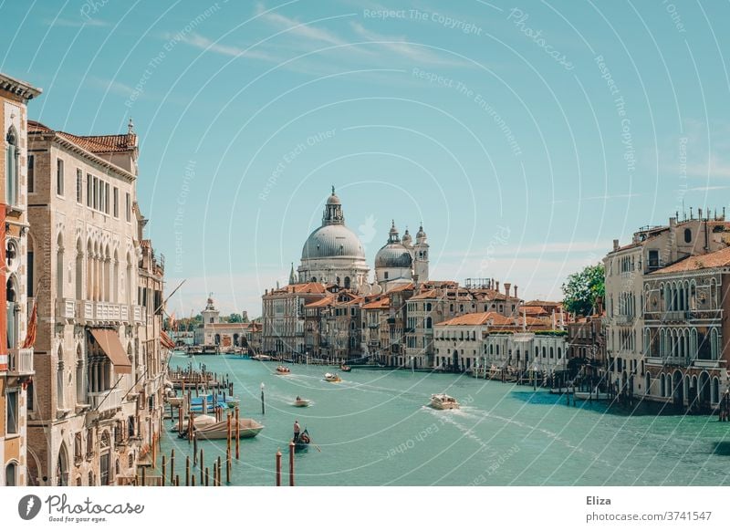 View over the Canal Grande in Venice Channel Water Italy Town Old town Tourism Port City Tourist Attraction built impressive Summer sunshine