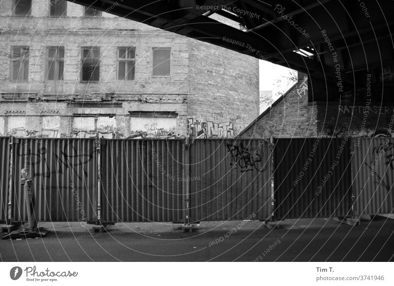 Berlin Lichtenberg Hoarding Black & white photo Town House (Residential Structure) Capital city Deserted Day Exterior shot Downtown Old town Window Old building