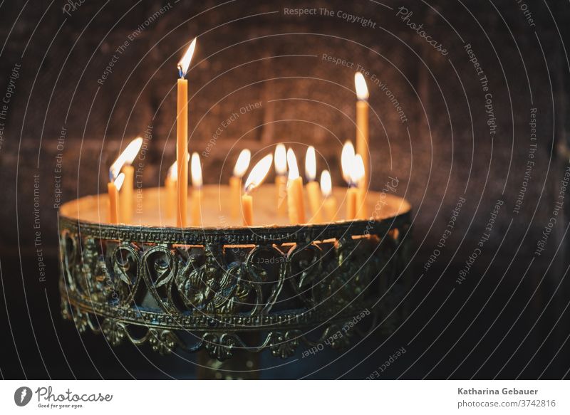 Candles in orthodox church fürdenglauben Belief Church martinos Religion and faith Christianity House of worship Hope God Prayer Interior shot shoulder stand