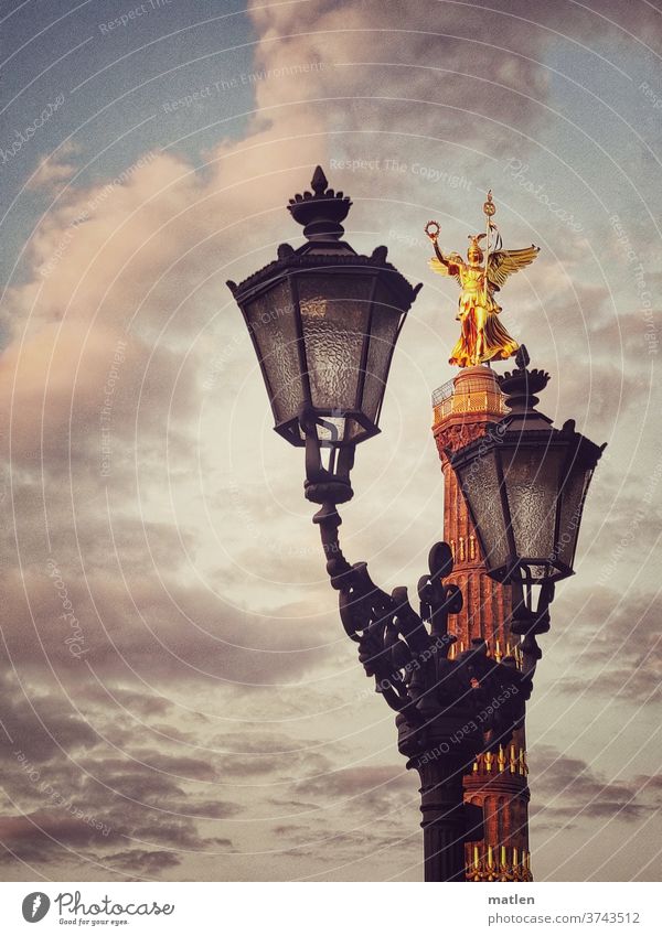 victory column Berlin Victory column Candelabra Sky Clouds Twilight Summer mobile Deserted