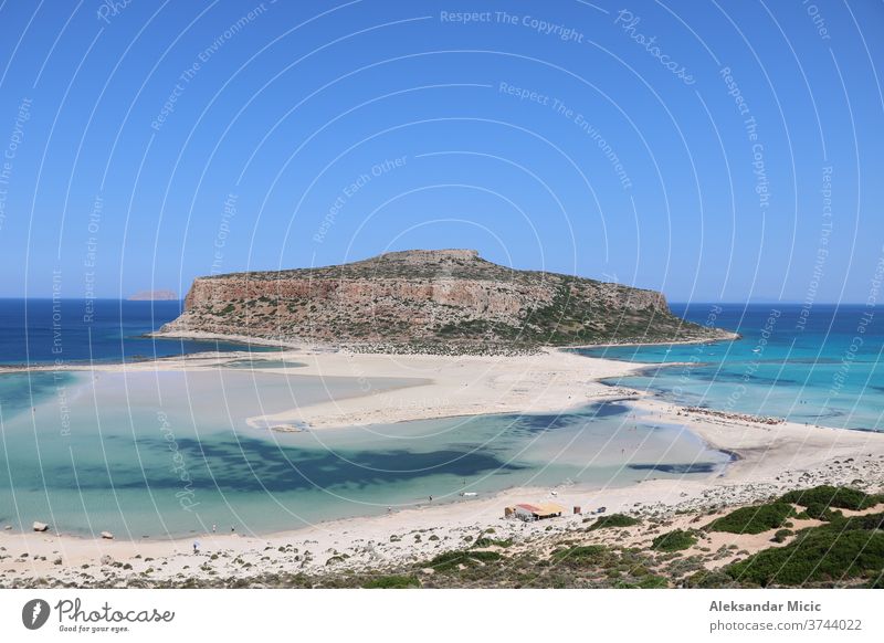 Panoramic view of the Balos lagoon, Crete, Greece Summer Blue Beautiful Beach Lagoon Island seaside Sky