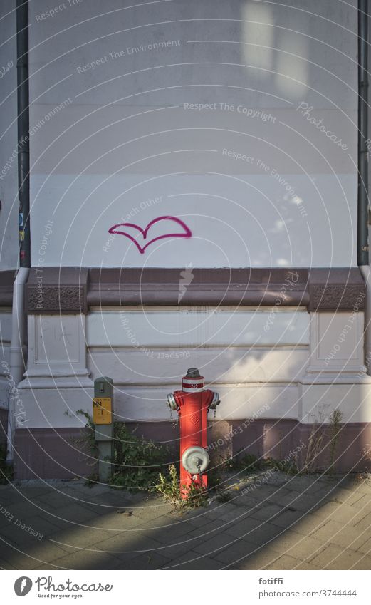 A heart for fire extinguishers Extinguisher Deserted Wall (building) Safety Heart Graffiti Love Sign Facade Shadow Shadow play Sunlight Exterior shot Red