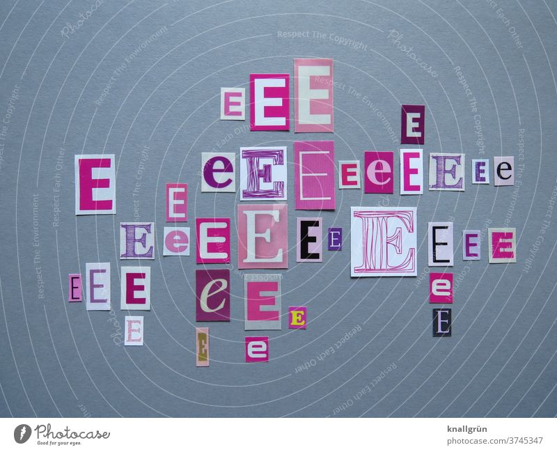 Ee Letters (alphabet) Typography Characters Word Text Sign Anonymous Multicoloured Collage Low-cut Magazine Newspaper Print media newspaper letters Guy