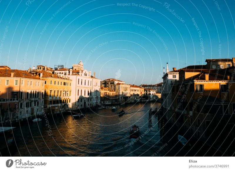 The Grand Canal in Venice in the morning light Canal Grande Channel morning sun Water Architecture Old town Town houses Sun Light and shadow Gondola (Boat)