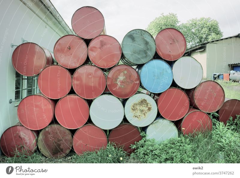 I can't believe it. Tons Tin Metal Rust Close-up Exterior shot Detail Iron Decline Derelict Old depot Stack Tall Heavy Many stacked disparate Colour photo