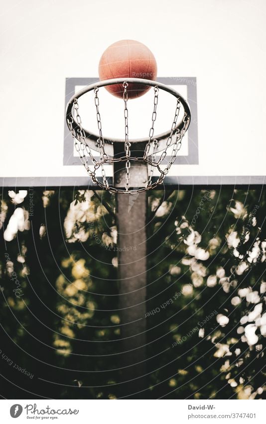 Basketball hits the basket flies Basketball basket Strike points game Ball sports Sports Net Throw