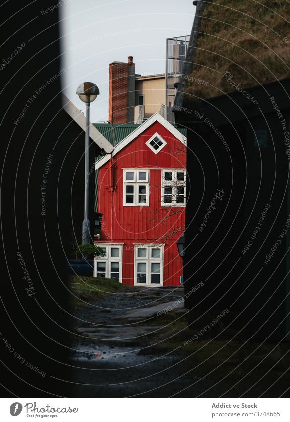 Wooden cottage on Faroe Islands wooden house settlement building residential village exterior countryside rural faroe islands season construction autumn fall