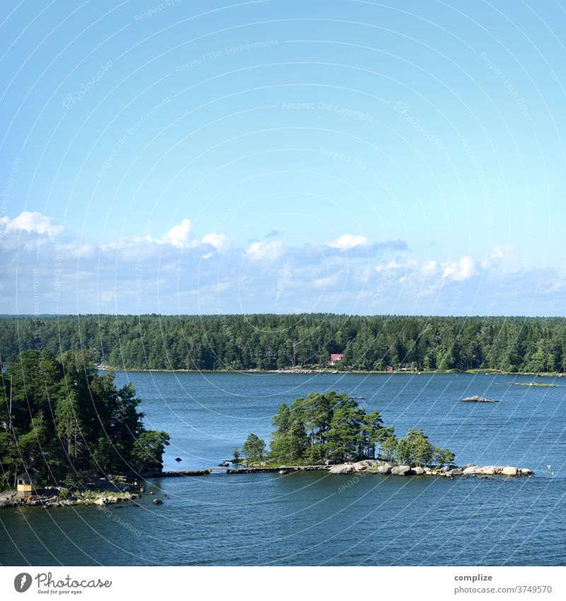 Island with bridge Horizon Baltic coast Baltic Sea Scandinavia Coast Beach rocky coast Rock Jawbone wide Ocean Finland Ostrobothnia vacation