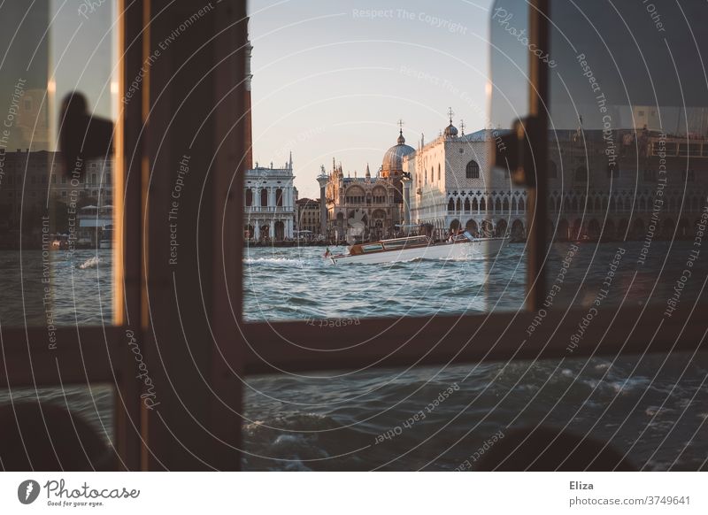 View of St Mark's Cathedral in Venice from a vaporetto St. Mark's Basilica water taxi Ocean Window Wanderlust outlook view outside Water Italy St. Marks Square