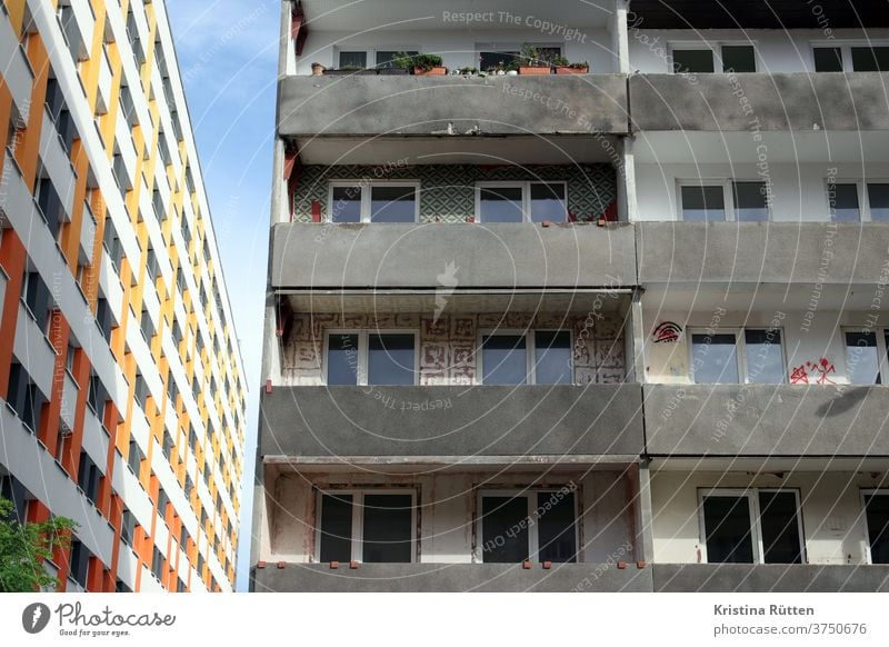 old building and new building House (Residential Structure) houses High-rise Facade New building Old building continuance living space Balconies Apartments