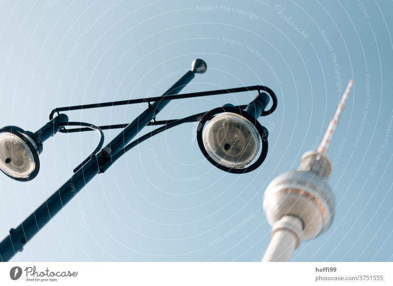 TV tower and lamp Berlin TV Tower Alexanderplatz Berlin Centre Architecture Lantern streetlamp Landmark Capital city Downtown Downtown Berlin Television tower