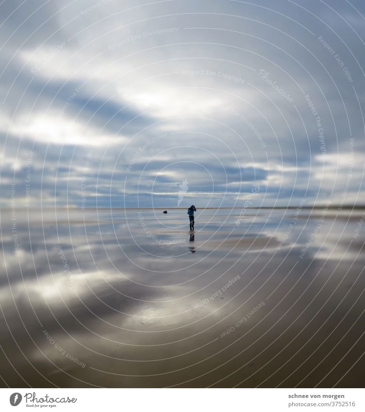 endless seas in the north Ocean Iceland Beach Clouds Human being tranquillity silent Horizon reflection unreal Moon Water Nature Landscape Exterior shot